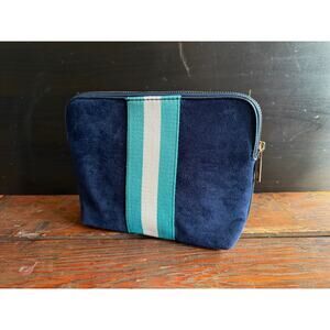 Navy Blue w/Retro Stripes Faux Suede Clutch